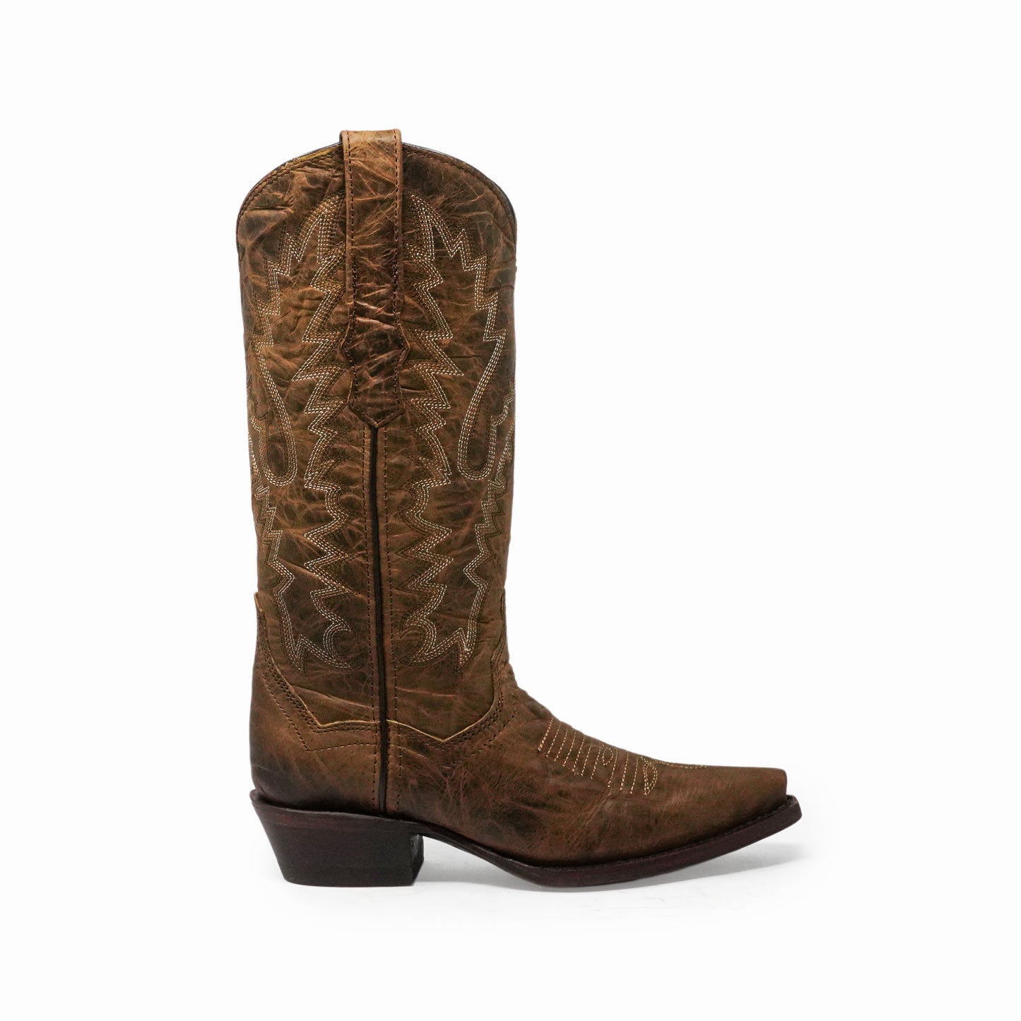 Classic brown western boot with leather finish and traditional stitching details