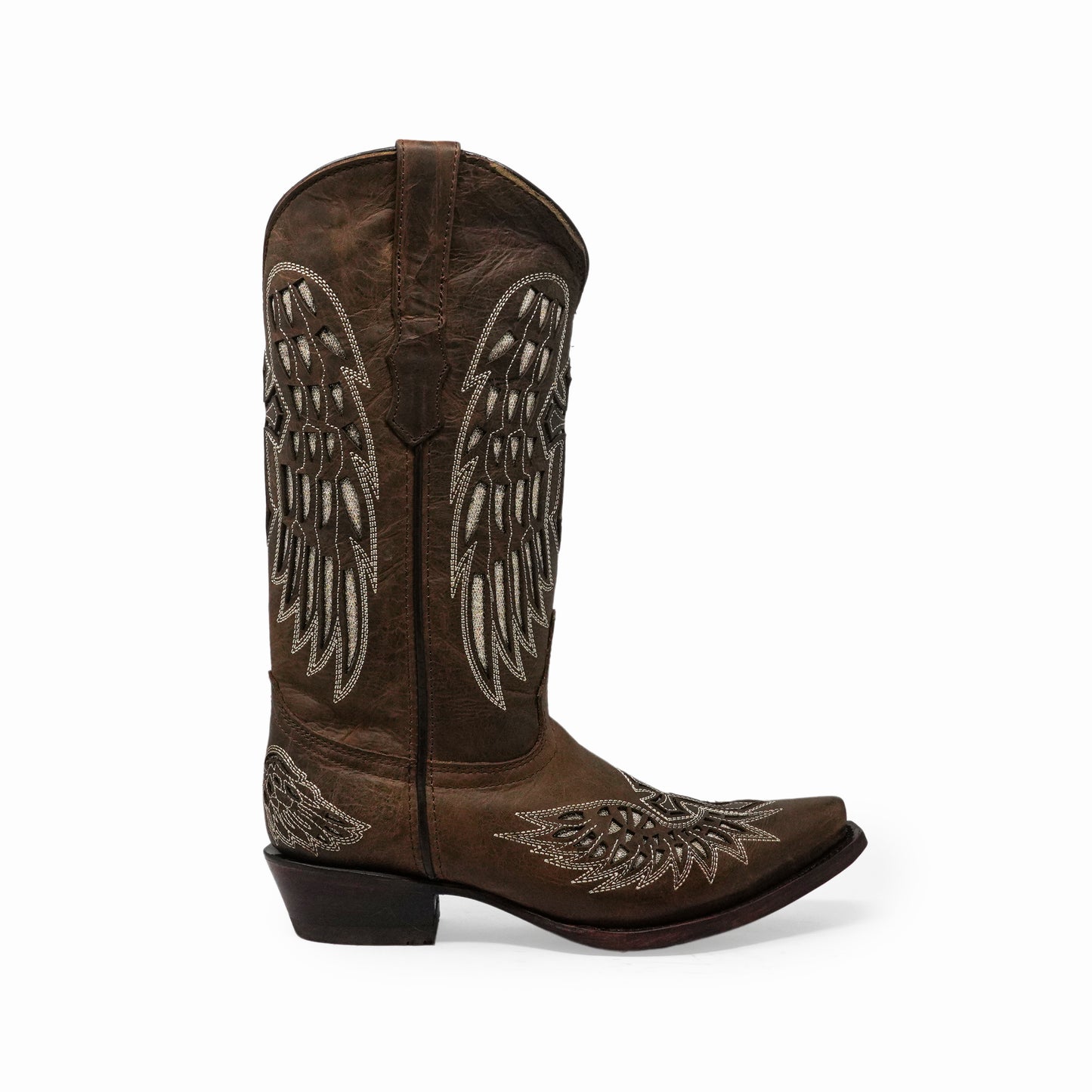 Classic brown western boot with leather finish and custom stitching details