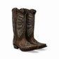 Classic brown western boot with leather finish and custom stitching details