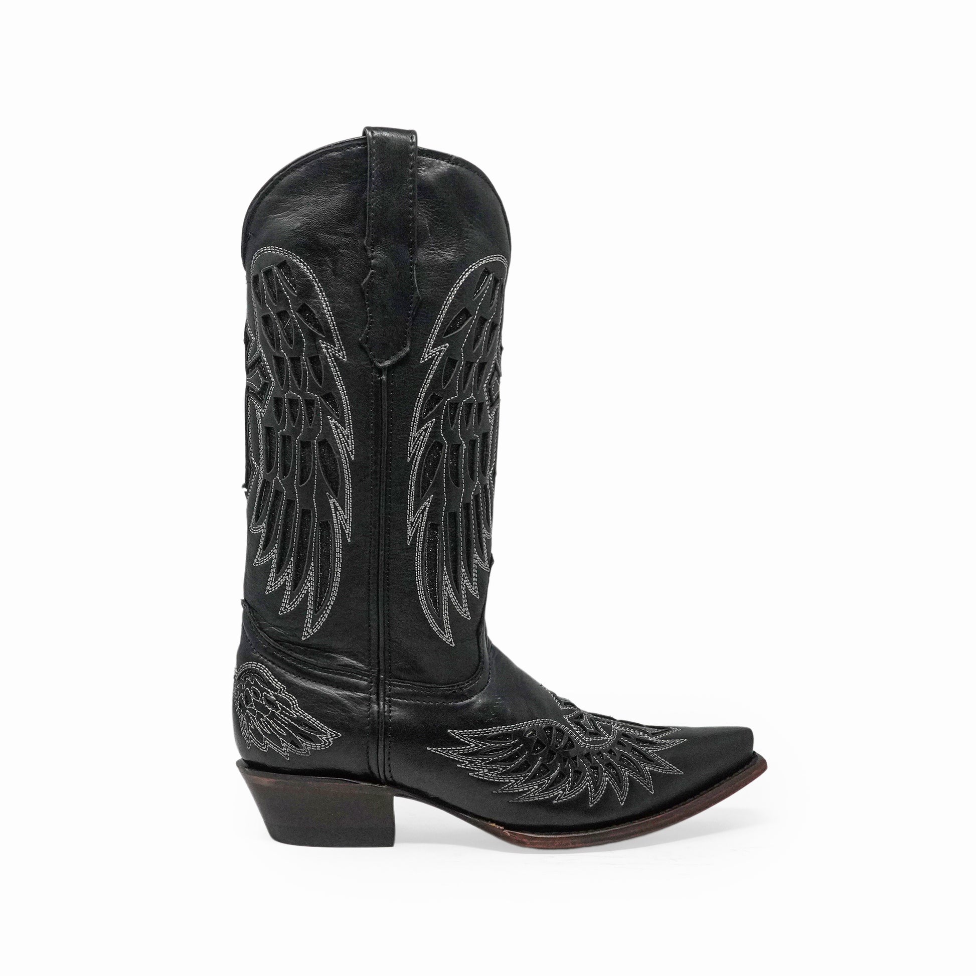 Classic black western boot with leather finish and custom stitching details