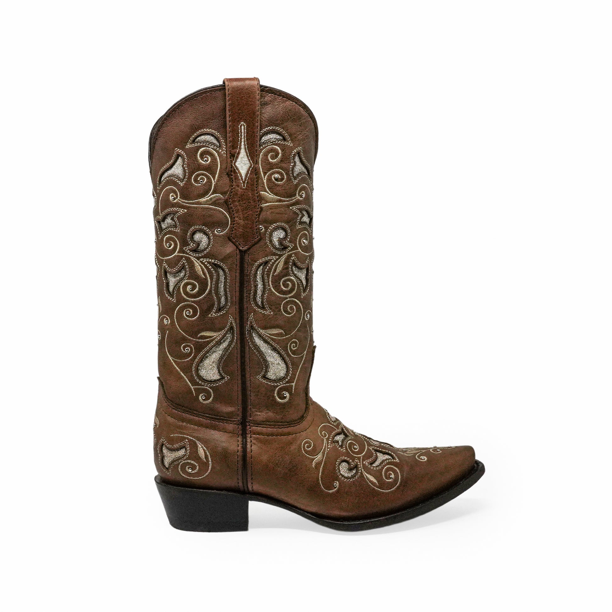 Classic brown western boot with leather finish and traditional stitching details